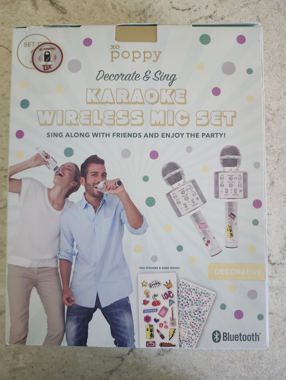 XO Poppy Decorate & Sing Silver Karaoke Wireless Bluetooth Set Of 2 Microphones